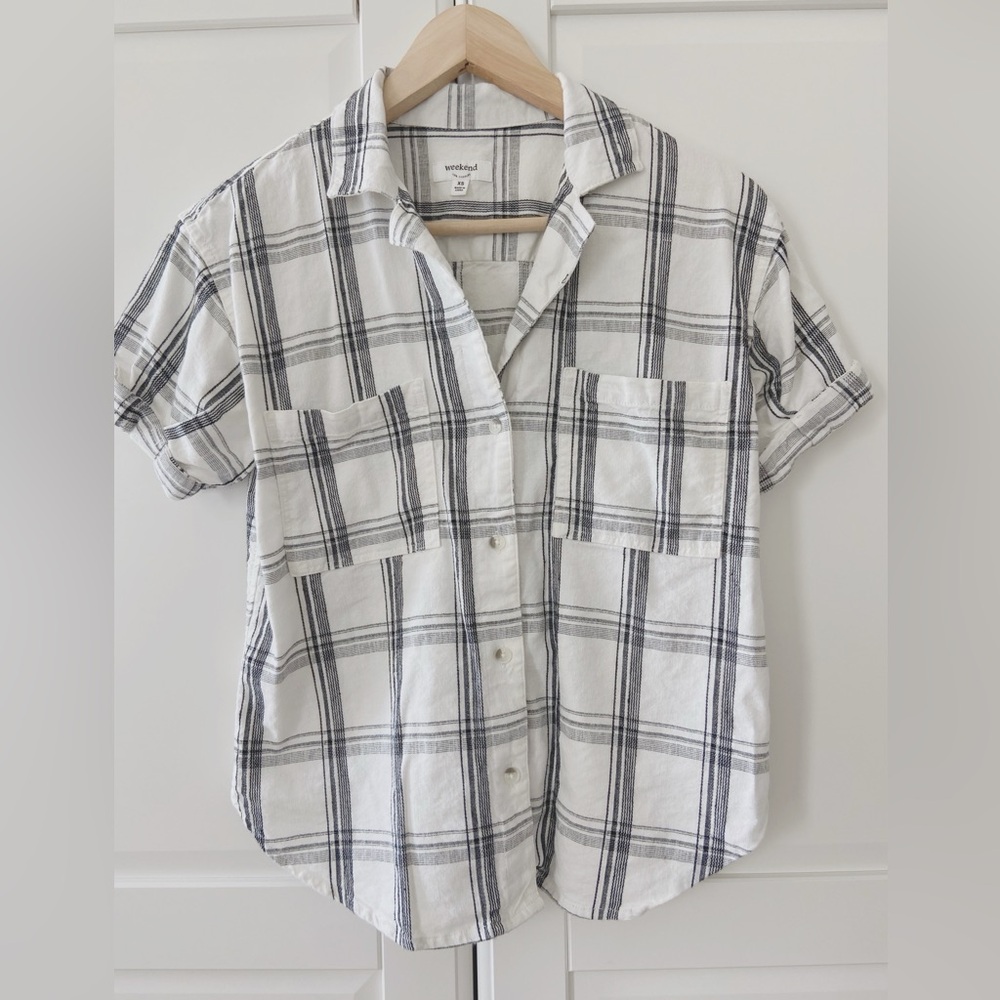 Weekend Women's Black and White Plaid Button Down Shirt